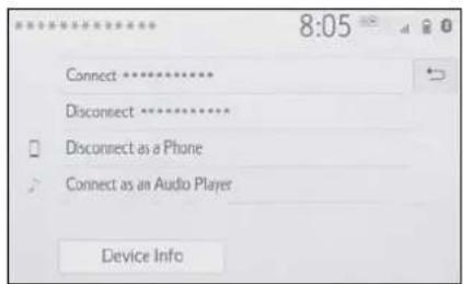 8:05 Connect ********** Disconnect ********** Disconnect as a Phone Connect as an Audio Player Device Info