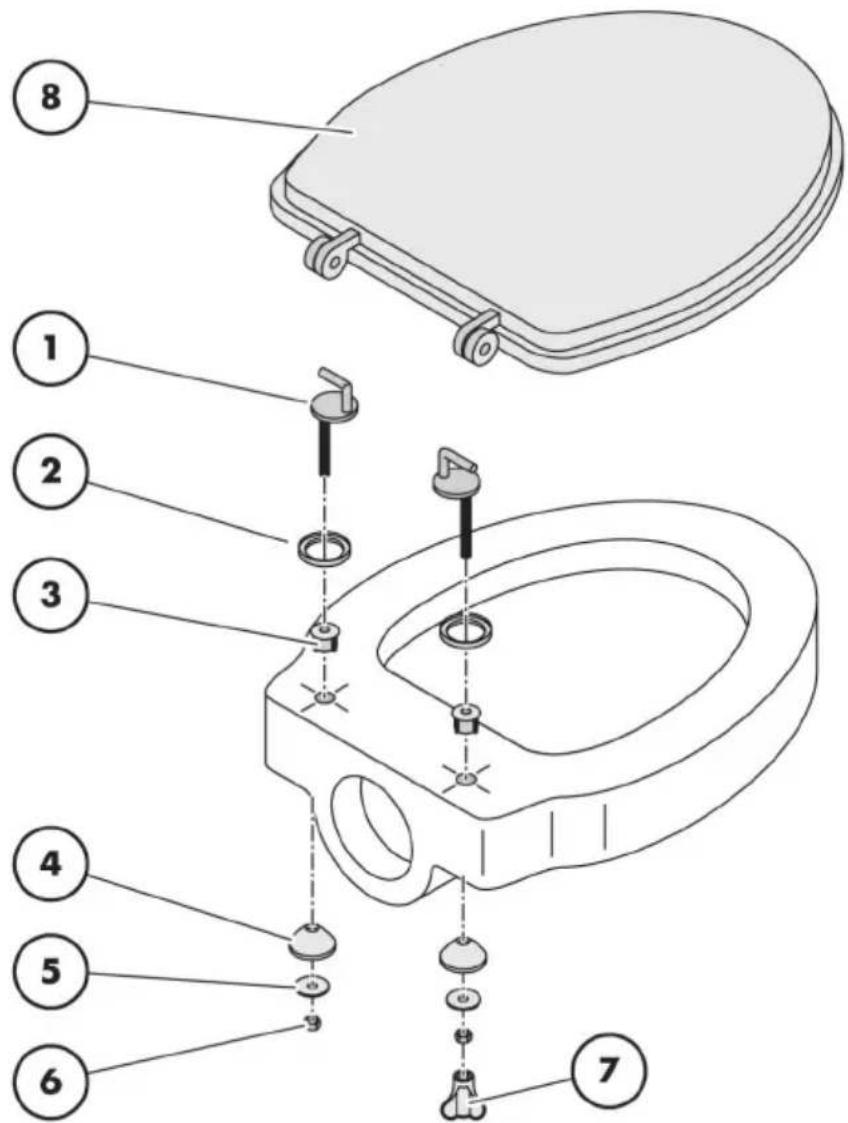 Technical diagram of a toilet with numbered parts for identification