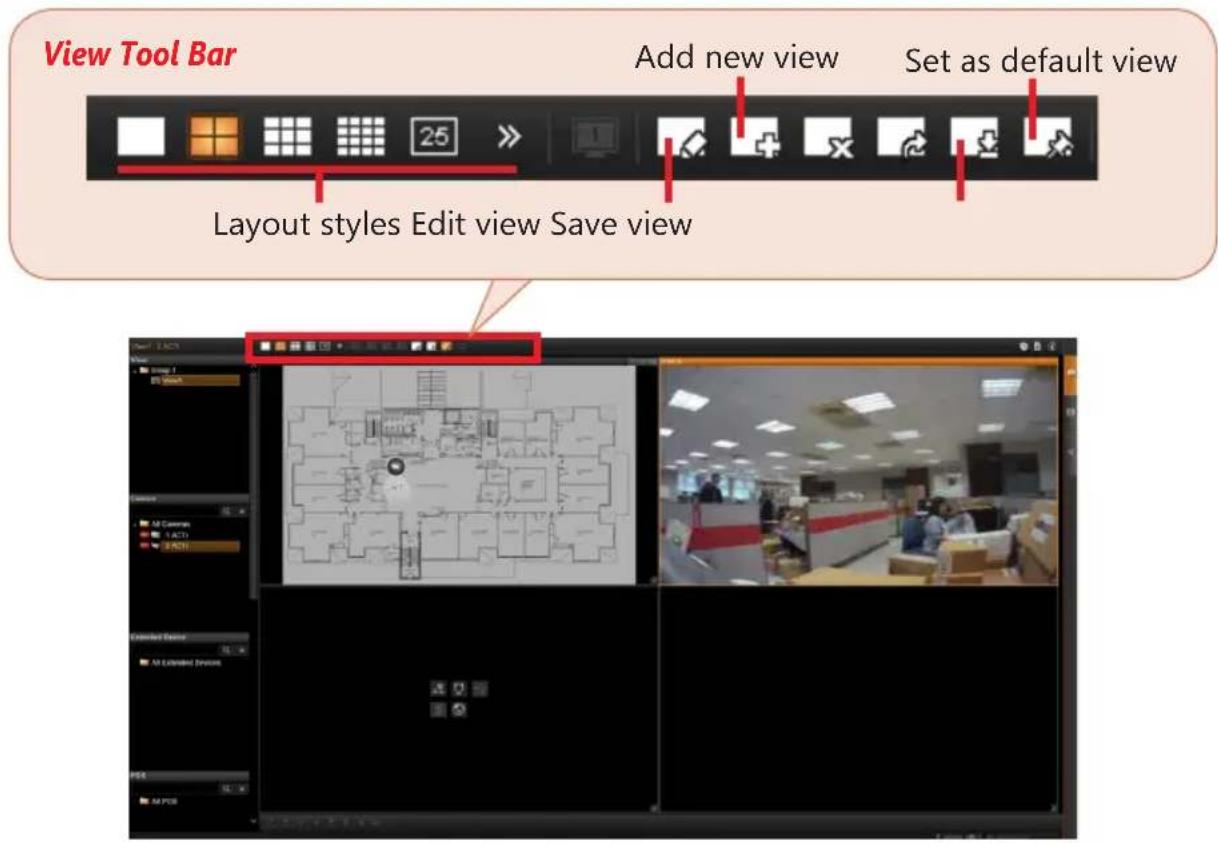View Tool Bar Add new view Set as default view Layout styles Edit view Save view