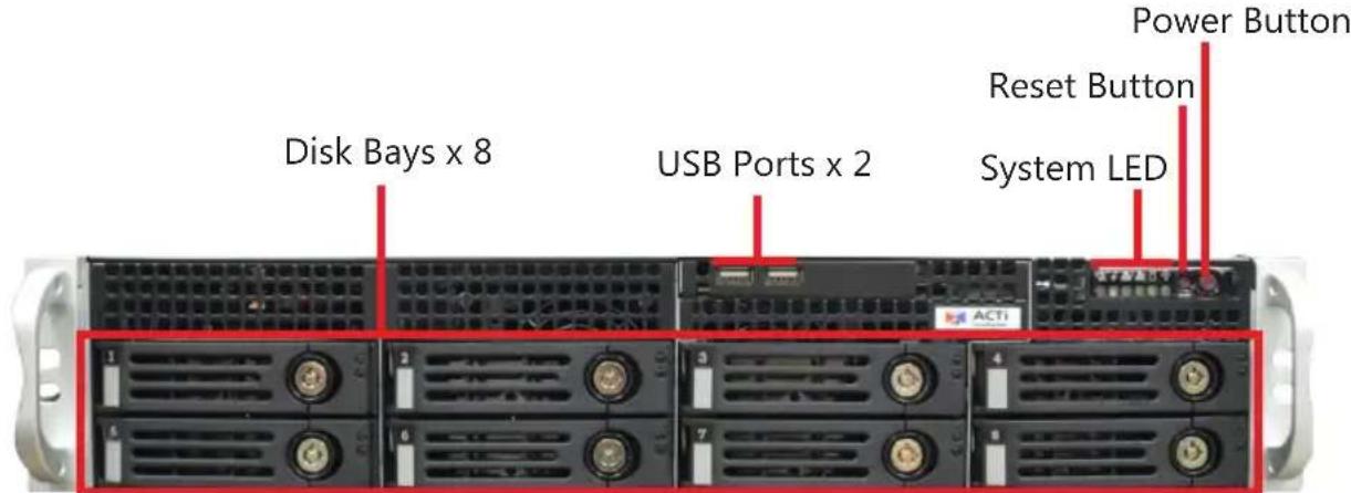 Disk Bays x 8 USB Ports x 2 Power Button Reset Button System LED