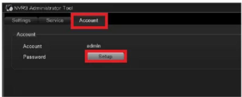 NYR3 Administrator Tool Settings Service Account Account Account adults Password Setup