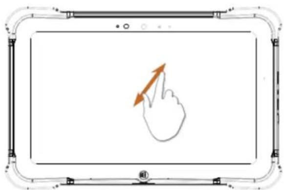 Illustration of a tablet device with a hand cursor icon and directional arrows (no text or symbols)