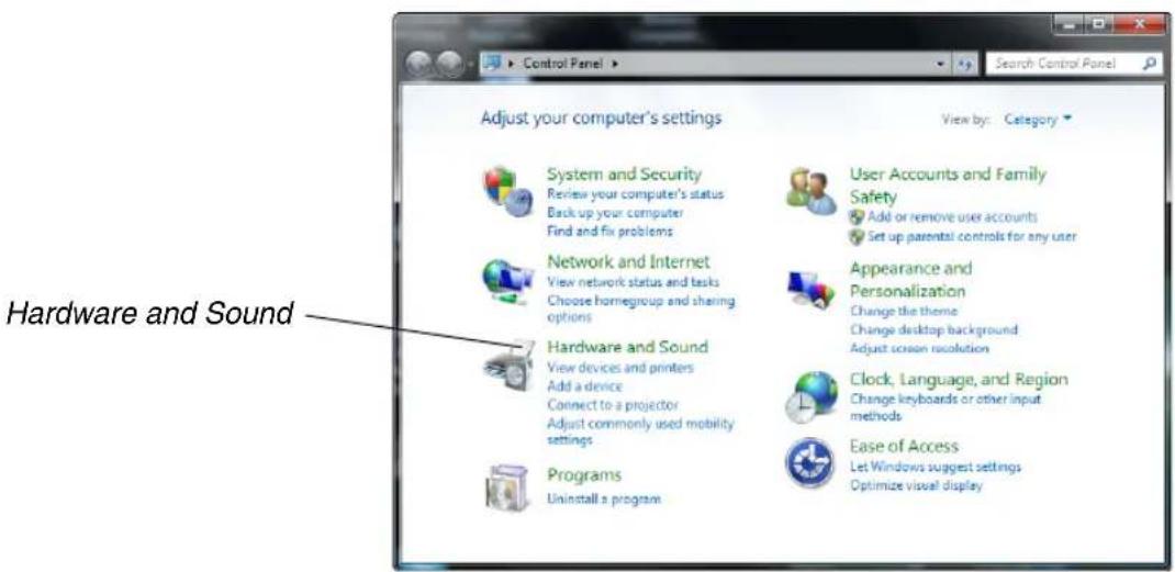Adjust your computer's settings System and Security Review your computer's status Back up your computer Find and fix problems Network and Internet View network status and tasks Choose homegroup and sharing options Hardware and Sound View devices and printers Add a device Connect to a projector Adjus…