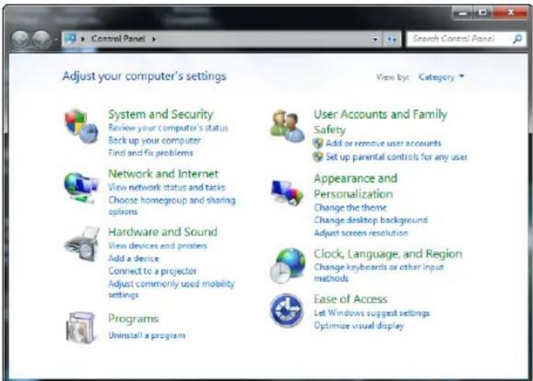 Control Panel Adjust your computer's settings View by: Category System and Security Review your computer's status Back up your computer Find and fix problems Network and Internet View network status and tasks Choose homegroup and sharing options Hardware and Sound View devices and printers Add a dev…