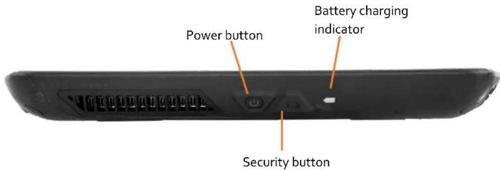Power button Battery charging indicator Security button