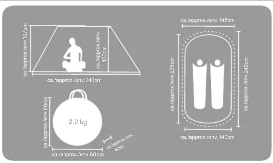 ca./approx./env.107cm ca./approx./env.100cm ca./approx./env.240cm ca./approx./env.80cm 2.2 kg ca./approx./env.4cm ca./approx./env.80cm ca./approx./env.235cm ca./approx./env.240cm ca./approx./env.140cm