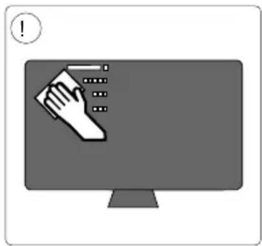 Illustration of a computer monitor with a hand holding a paper and an exclamation mark above it (no text or symbols on the screen)