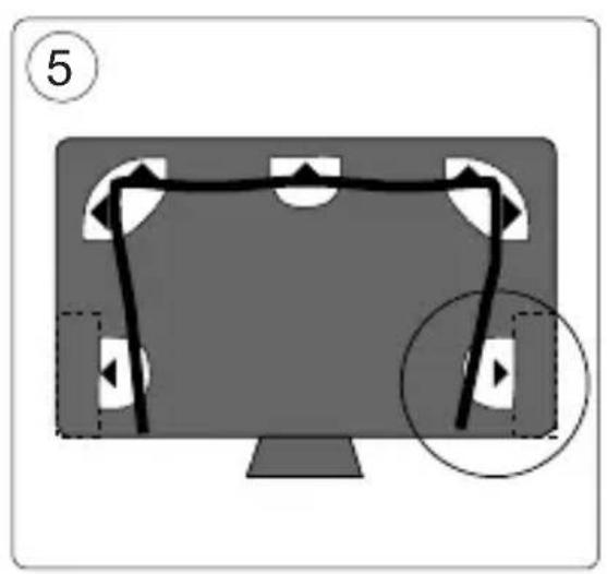 Diagram of a computer monitor with a black outline and two circular annotations, no readable text or symbols present.