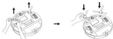 Diagram showing two-step installation of a device with labeled components and directional arrows indicating assembly or repair.