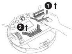 Diagram showing a hand holding a device with labeled parts and directional arrows indicating assembly or operation.
