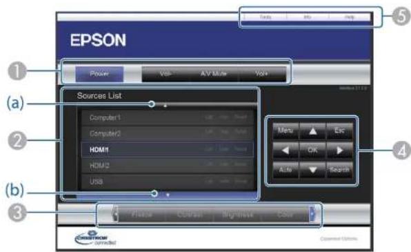 EPSON ① Power Vol- AV Mute Vol+ (a) Sources List Computer 1 Computer 2 HDMI1 HDMI2 USB ② Menu OK Auto Search ③ Place Control Big/Write Color ④ ⑤ Tools Info Help C:\Users\Control\Options