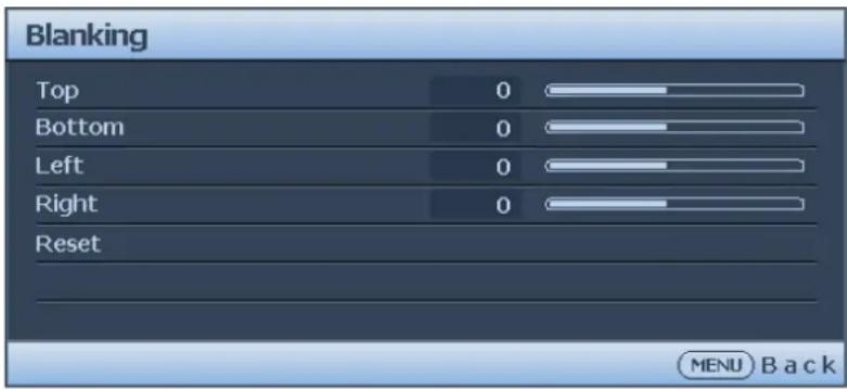 Blanking Top 0 Bottom 0 Left 0 Right 0 Reset MENU Back