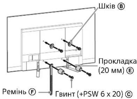 Шків Ⓑ Прокладка (20 мм) Ⓔ Ремінь Ⓕ Гвинт (+PSW 6 x 20) Ⓒ