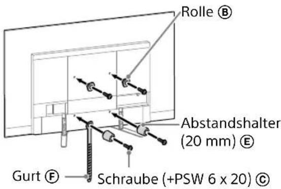 Rolle Ⓑ Abstandshalter (20 mm) Ⓔ Gurt Ⓕ Schraube (+PSW 6 x 20) Ⓓ