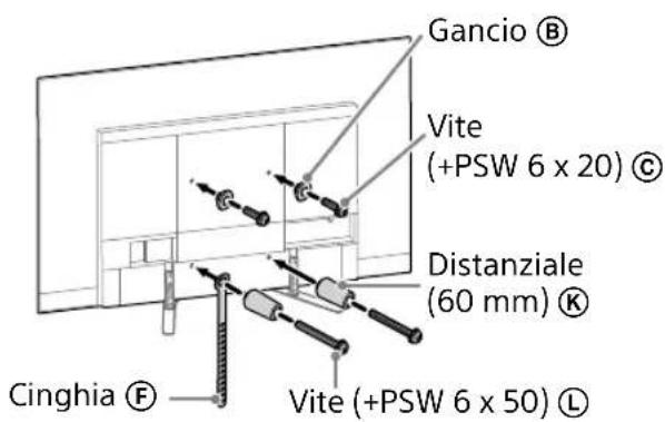 Gancio Ⓑ Vite (+PSW 6 x 20) Ⓓ Distanziale (60 mm) Ⓙ Cinghia Ⓕ Vite (+PSW 6 x 50) ⒲