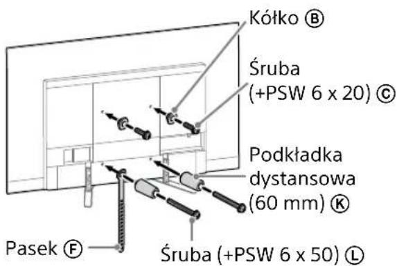 Kółko Ⓑ Śruba (+PSW 6 x 20) ⓒ Podkładka dystansowa (60 mm) Ⓔ Śruba (+PSW 6 x 50) ⒲ Pasek Ⓔ