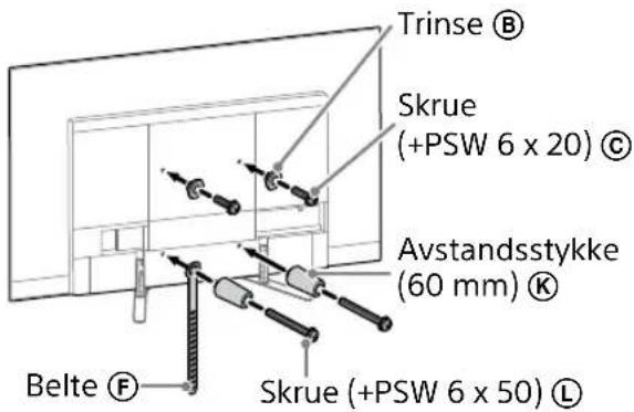 Trinse Ⓑ Skrue (+PSW 6 x 20) Ⓓ Avstandsstykke (60 mm) Ⓔ Belte Ⓕ Skrue (+PSW 6 x 50) ⒲