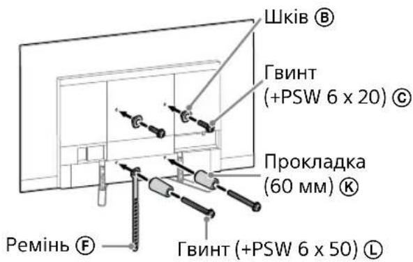 Шків Ⓑ Гвинт (+PSW 6 x 20) Ⓔ Прокладка (60 мм) Ⓔ Ремінь Ⓕ Гвинт (+PSW 6 x 50) Ⓕ