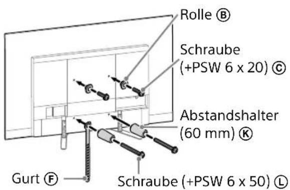 Rolle Ⓑ Schraube (+PSW 6 x 20) Ⓓ Abstandshalter (60 mm) Ⓙ Gurt Ⓕ Schraube (+PSW 6 x 50) Ⓘ