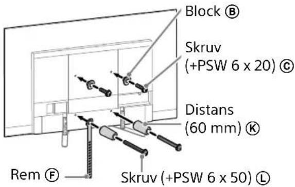Block Ⓑ Skruv (+PSW 6 x 20) Ⓓ Distans (60 mm) Ⓔ Rem Ⓕ Skruv (+PSW 6 x 50) ⒲