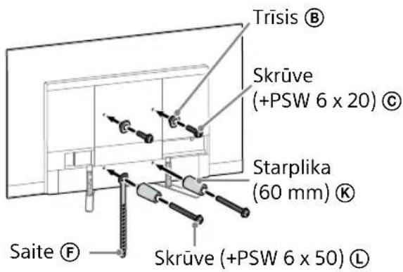 Trīsis Ⓑ Skrūve (+PSW 6 x 20) Ⓓ Starplika (60 mm) Ⓔ Saite Ⓕ Skrūve (+PSW 6 x 50) ⒲