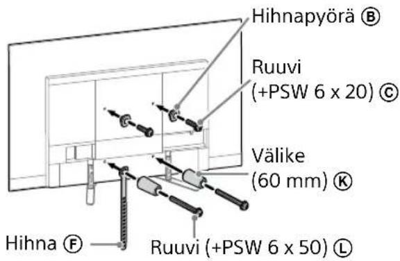 Hihnapyörä Ⓑ Ruuvi (+PSW 6 x 20) Ⓓ Välike (60 mm) Ⓙ Hihna ⒲ Ruuvi (+PSW 6 x 50) ⒢