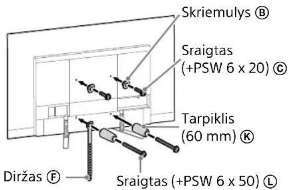 Skriemulys Ⓑ Sraigtas (+PSW 6 x 20) Ⓓ Tarpiklis (60 mm) Ⓔ Diržas Ⓕ Sraigtas (+PSW 6 x 50) ⒲