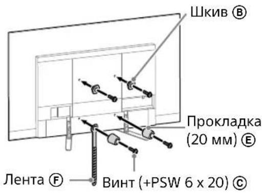 Шкив Ⓑ Прокладка (20 мм) Ⓔ Лента Ⓕ Винт (+PSW 6 x 20) Ⓔ