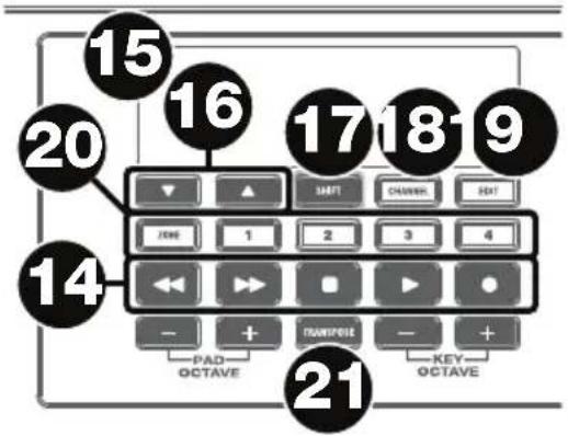 15 20 16 17 18 9 14 21 PAD- OCTAVE TRANSPOSE KEY- OCTAVE