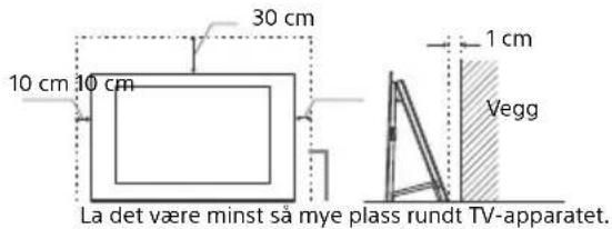 30 cm 10 cm 10 cm La det være minst så mye plass rundt TV-apparatet. 1 cm Vegg