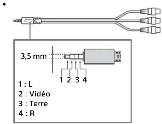 3,5 mm 1 : L 2 : Vidéo 3 : Terre 4 : R