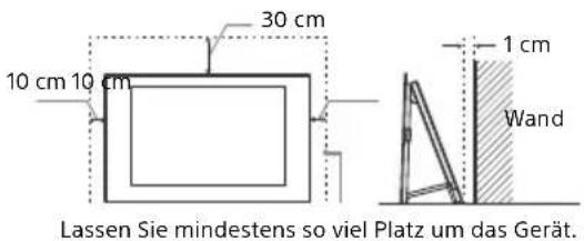 10 cm 10 cm 30 cm 1 cm Wand Lassen Sie mindestens so viel Platz um das Gerät.
