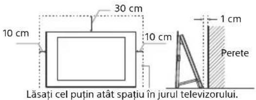 30 cm 10 cm 10 cm 1 cm Lăsați cel puțin atât spațiu în jurul televizorului. Perete