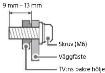 9 mm - 13 mm Skruv (M6) Väggfäste TV:ns bakre hölje