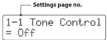 Settings page no. 1-1 Tone Control = Off