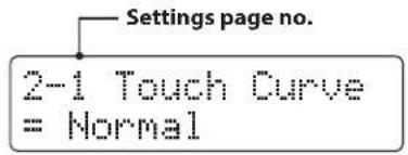 Settings page no. 2-1 Touch Curve = Normal