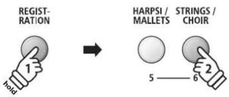 REGIST- RATION 1 hold → HARPSI / MALLETS 5 6 STRINGS / CHOIR 2
