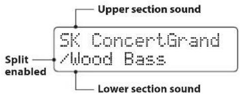Upper section sound SK Concert/Grand /Wood Bass Split enabled Lower section sound
