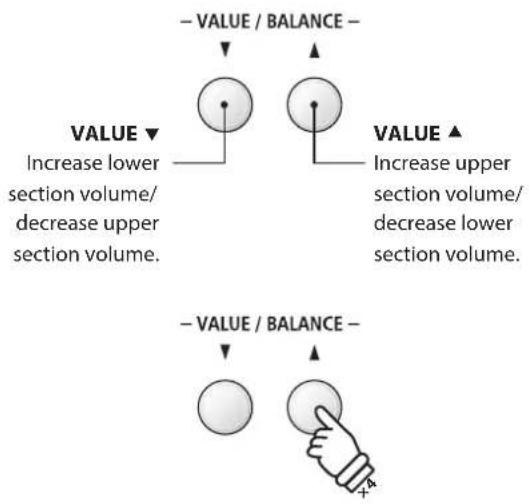 - VALUE / BALANCE - VALUE Increase lower section volume/ decrease upper section volume. VALUE Increase upper section volume/ decrease lower section volume. - VALUE / BALANCE -