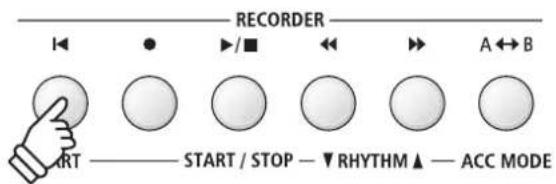 RECORDER I← ● ▶/■ ←→ A ↔ B START — START / STOP — ▼ RHYTHM ▲ — ACC MODE