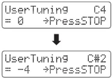 UserTuning C4 = 0 +PressSTOP UserTuning C#2 = -4 +PressSTOP