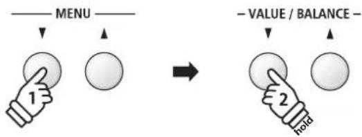 MENU 1 → - VALUE / BALANCE - 2 hold