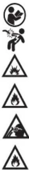 Warning symbols and pictograms showing household safety risks with hazard and fire-related hazard