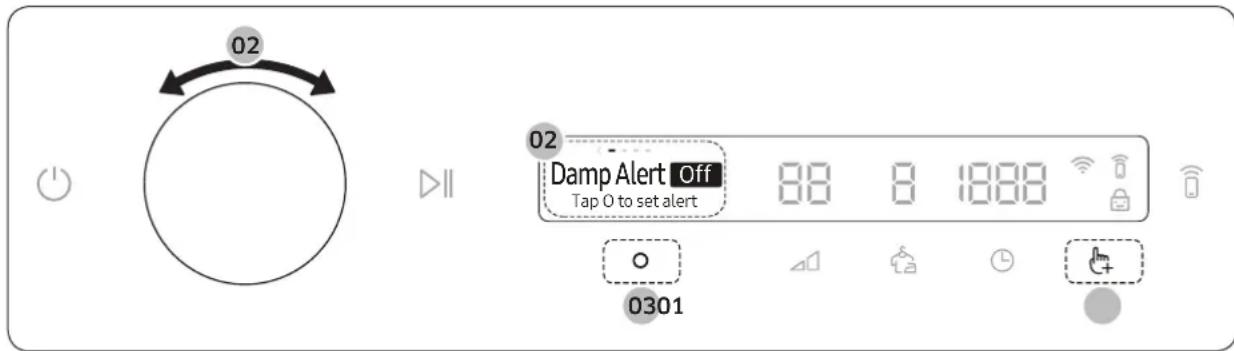 02 02 Damp Alert Off Tap O to set alert 88 8 1888 0301