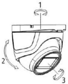 Technical diagram of a mechanical component with numbered parts and directional arrows indicating motion or assembly.