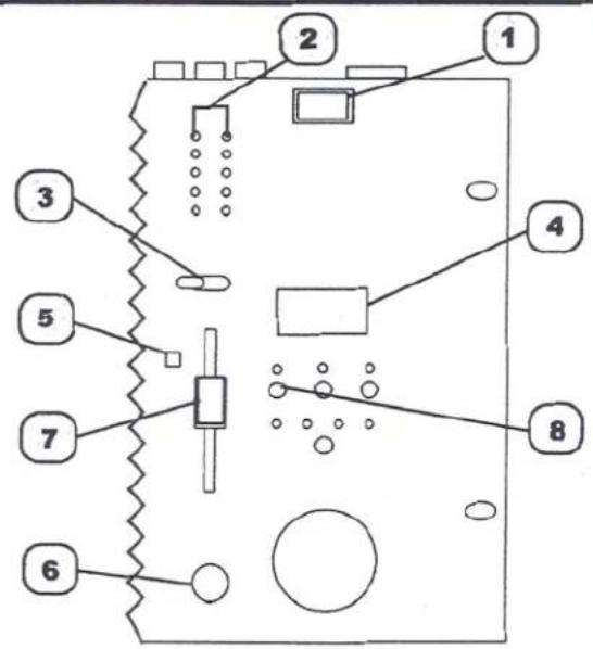 Labeled diagram of an electronic device with numbered components and internal components