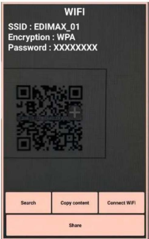 WIFI SSID : EDIMAX_01 Encryption : WPA Password : XXXXXXXX Search Copy content Connect WiFi Share