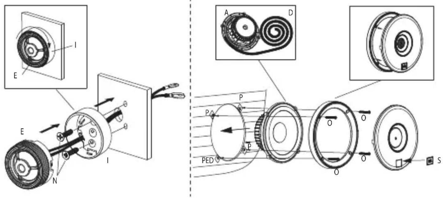 Technical diagram illustrating mechanical assembly with labeled components and exploded views