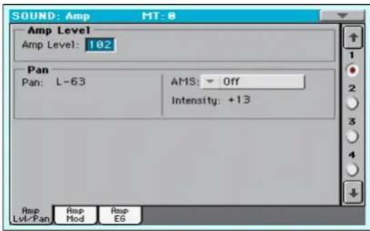 SOUND: Amp MT-0 Amp Level Amp Level: 102 Pan Pan: L-63 AMS: - Off Intensity: +13 Ramp Amp Ramp Lvl/Pan Mod E6