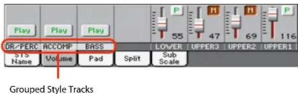 Play Play Play OR/PERC ACCOMP BASS 55 47 69 116 STS Name Volume Pad Split Sub Scale Grouped Style Tracks